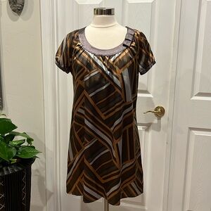 BCBGMAXAZRIA Short Puff Sleeve Satin Bow Detail Art Deco Mini Dress